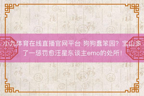小九体育在线直播官网平台 狗狗蠢笨园？宝山多了一惩罚愈汪星东谈主emo的处所！