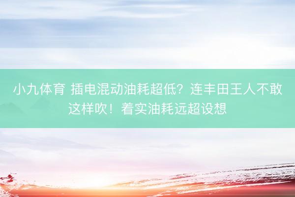 小九体育 插电混动油耗超低？连丰田王人不敢这样吹！着实油耗远超设想