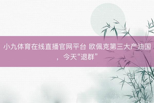 小九体育在线直播官网平台 欧佩克第三大产油国，今天“退群”